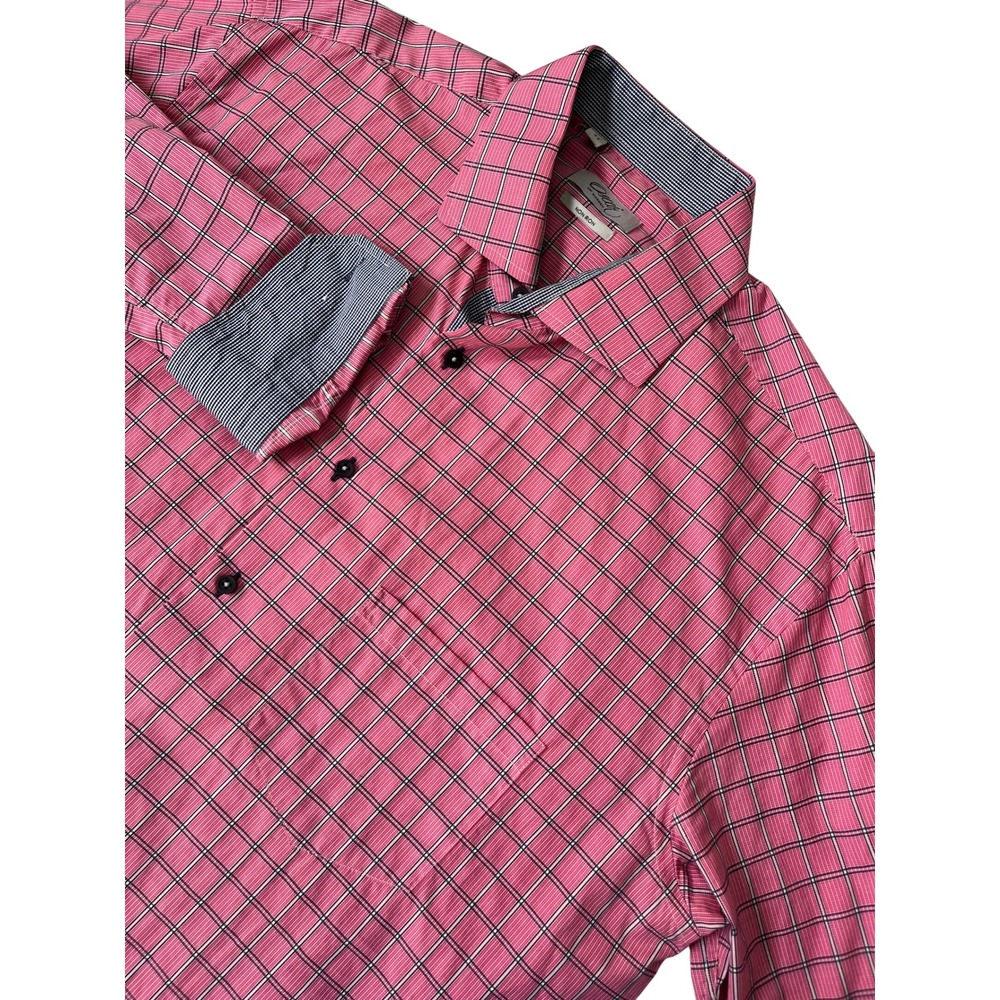 Oscar of Sweden Men's Pink Plaid Button Down Shirt Non Iron XL 44